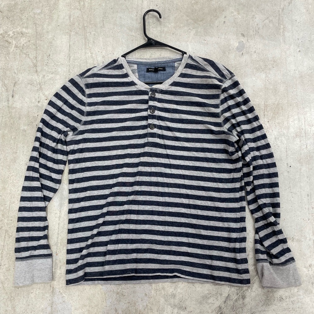 Banana Republic Navy and Gray Striped Long Sleeve Henley
